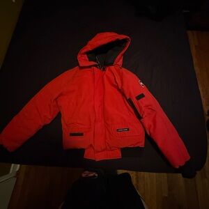 Red Hooded Jacket with Logo Patch